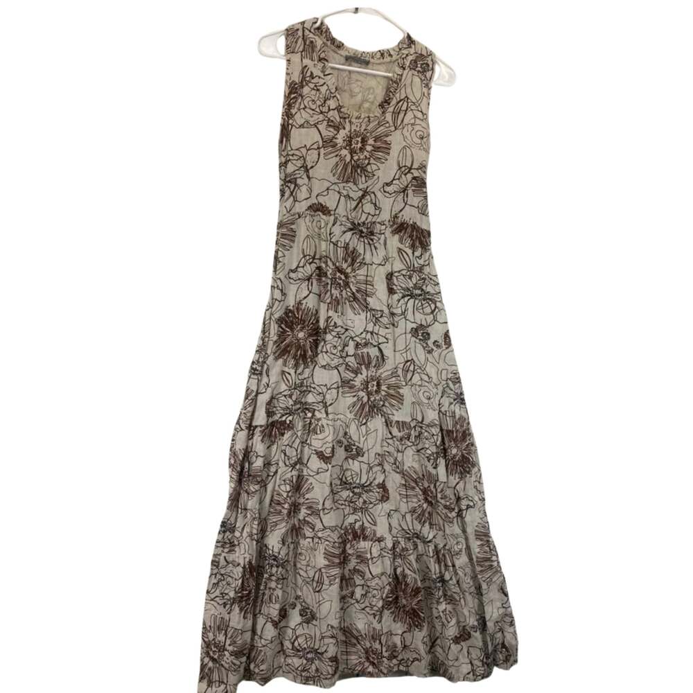 Piazza Del Tempio Women's Dress Brown and Taupe Toile Maxi 100% linen Sz M